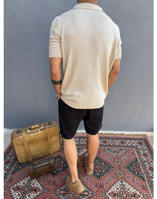 Ekru Triko Polo Yaka T-Shirt