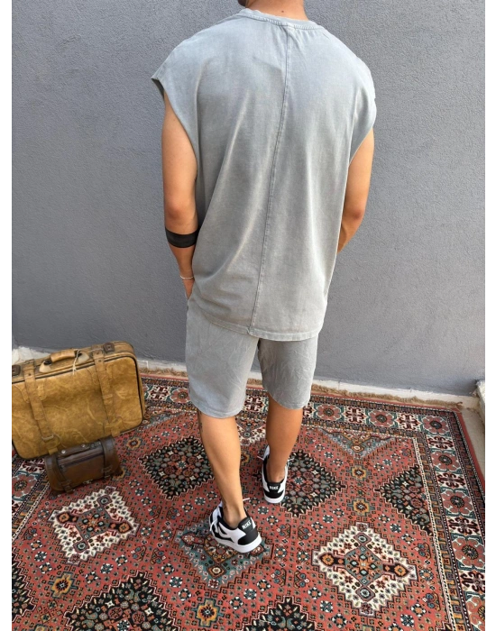 Gri Asit Yıkamalı Kolsuz T-Shirt