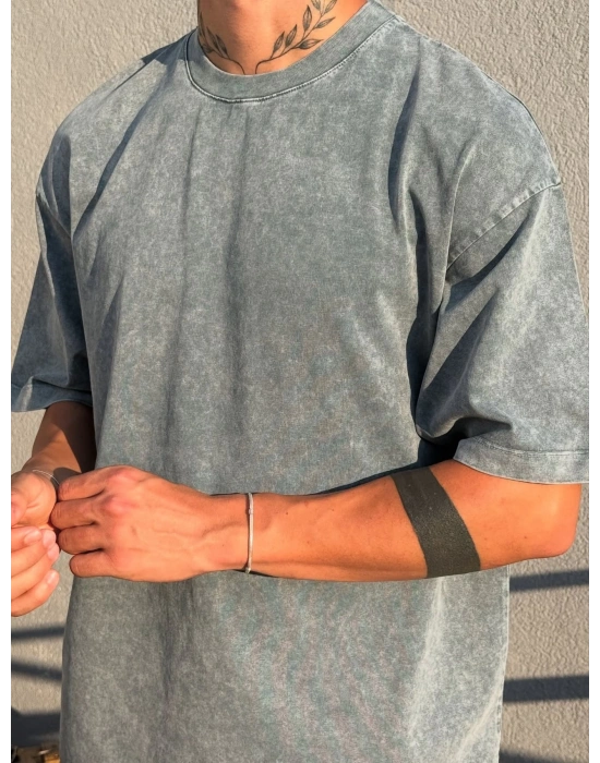 Gri Yıkamalı Sırt Detaylı Oversize T-Shirt