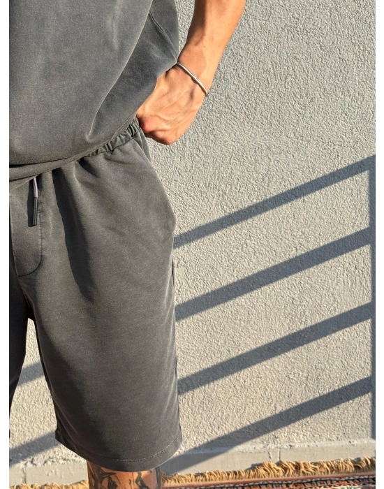 Koyu Gri Asit Yıkamalı Şort