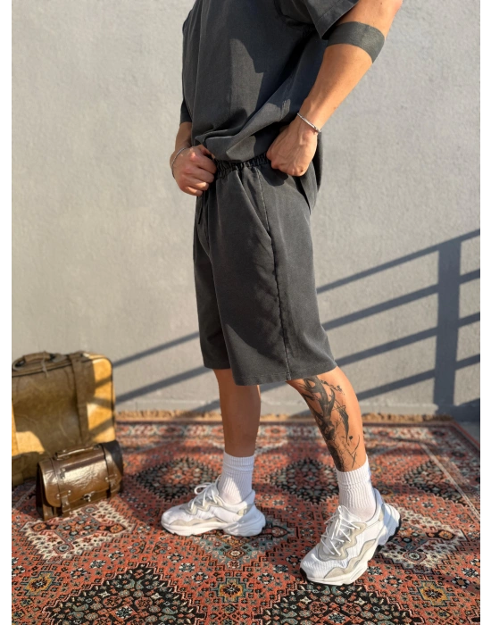 Koyu Gri Asit Yıkamalı Şort