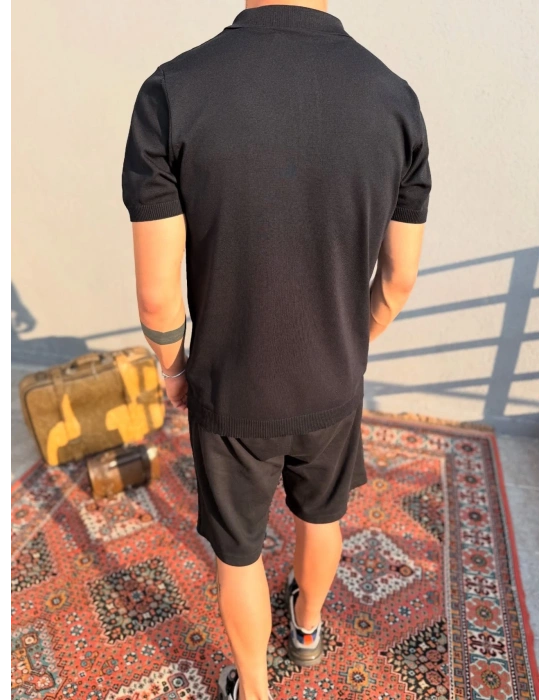 Siyah Düğmeli Polo Yaka Triko T-Shirt