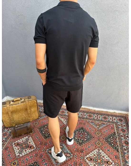 Siyah Fermuarlı Polo Yaka T-shirt