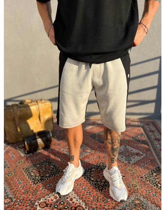 Siyah-Gri Doubleface Kumaş Şort