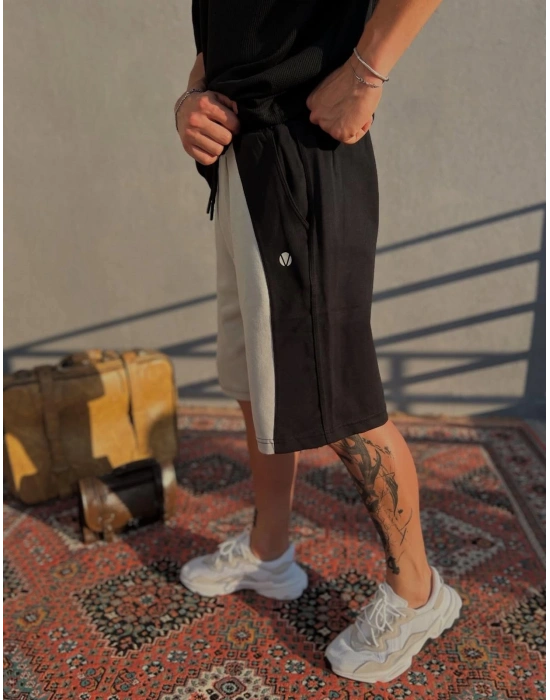 Siyah-Gri Doubleface Kumaş Şort