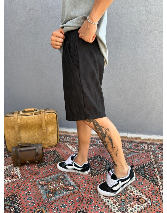 Siyah Ottoman Kumaş Oversize Şort