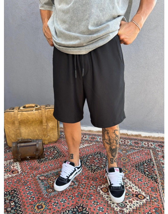 Siyah Ottoman Kumaş Oversize Şort