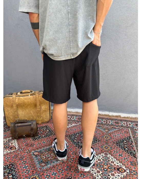 Siyah Ottoman Kumaş Oversize Şort