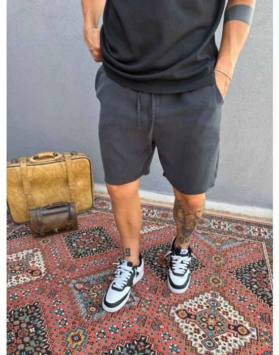 Siyah Tensel Kumaş Şort