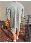 Açık Gri Asit Yıkamalı Oversize T-Shirt