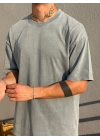 Açık Gri Asit Yıkamalı Oversize T-Shirt