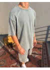 Açık Gri Asit Yıkamalı Oversize T-Shirt