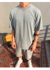 Açık Gri Asit Yıkamalı Oversize T-Shirt