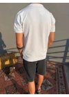 Beyaz Düğmeli Polo Yaka Triko T-Shirt
