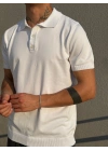 Beyaz Düğmeli Polo Yaka Triko T-Shirt