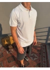 Beyaz Düğmeli Polo Yaka Triko T-Shirt