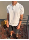Beyaz Düğmeli Polo Yaka Triko T-Shirt