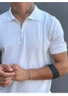 Beyaz Fermuarlı Polo Yaka T-Shirt
