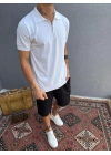Beyaz Fermuarlı Polo Yaka T-Shirt