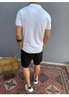 Beyaz Fermuarlı Polo Yaka T-Shirt