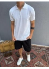 Beyaz Fermuarlı Polo Yaka T-Shirt