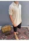 Ekru Triko Polo Yaka T-Shirt