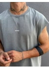 Gri Asit Yıkamalı Kolsuz T-Shirt