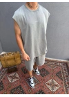 Gri Asit Yıkamalı Kolsuz T-Shirt