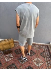 Gri Asit Yıkamalı Kolsuz T-Shirt