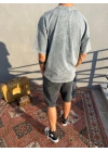 Gri Yıkamalı Sırt Detaylı Oversize T-Shirt