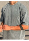 Gri Yıkamalı Sırt Detaylı Oversize T-Shirt