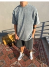 Gri Yıkamalı Sırt Detaylı Oversize T-Shirt