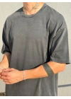 Koyu Gri Asit Yıkamalı Oversize T-Shirt