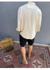 Krem Krinkıl Keten Gömlek