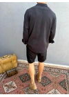 Siyah Krinkıl Keten Gömlek
