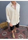 Krem Krinkıl Keten Gömlek