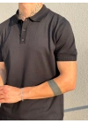Siyah Düğmeli Polo Yaka Triko T-Shirt