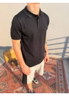 Siyah Düğmeli Polo Yaka Triko T-Shirt