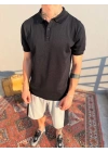 Siyah Düğmeli Polo Yaka Triko T-Shirt