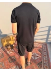 Siyah Düğmeli Polo Yaka Triko T-Shirt