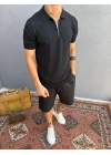 Siyah Fermuarlı Polo Yaka T-shirt