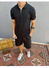 Siyah Fermuarlı Polo Yaka T-shirt