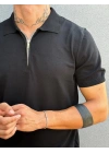 Siyah Fermuarlı Polo Yaka T-shirt