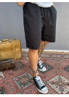Siyah Keten Kumaş Şort