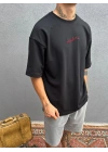 Siyah Nakışlı Oversize T-Shirt