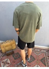 Yeşil Yıkamalı Baskılı Oversize T-Shirt