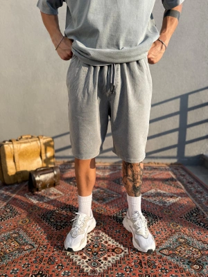 Açık Gri Asit Yıkamalı Şort