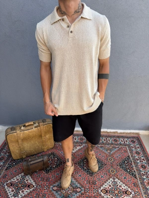 Ekru Triko Polo Yaka T-Shirt