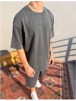 Koyu Gri Asit Yıkamalı Oversize T-Shirt