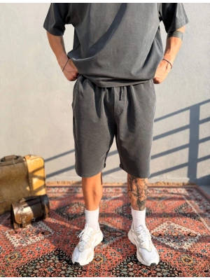 Koyu Gri Asit Yıkamalı Şort